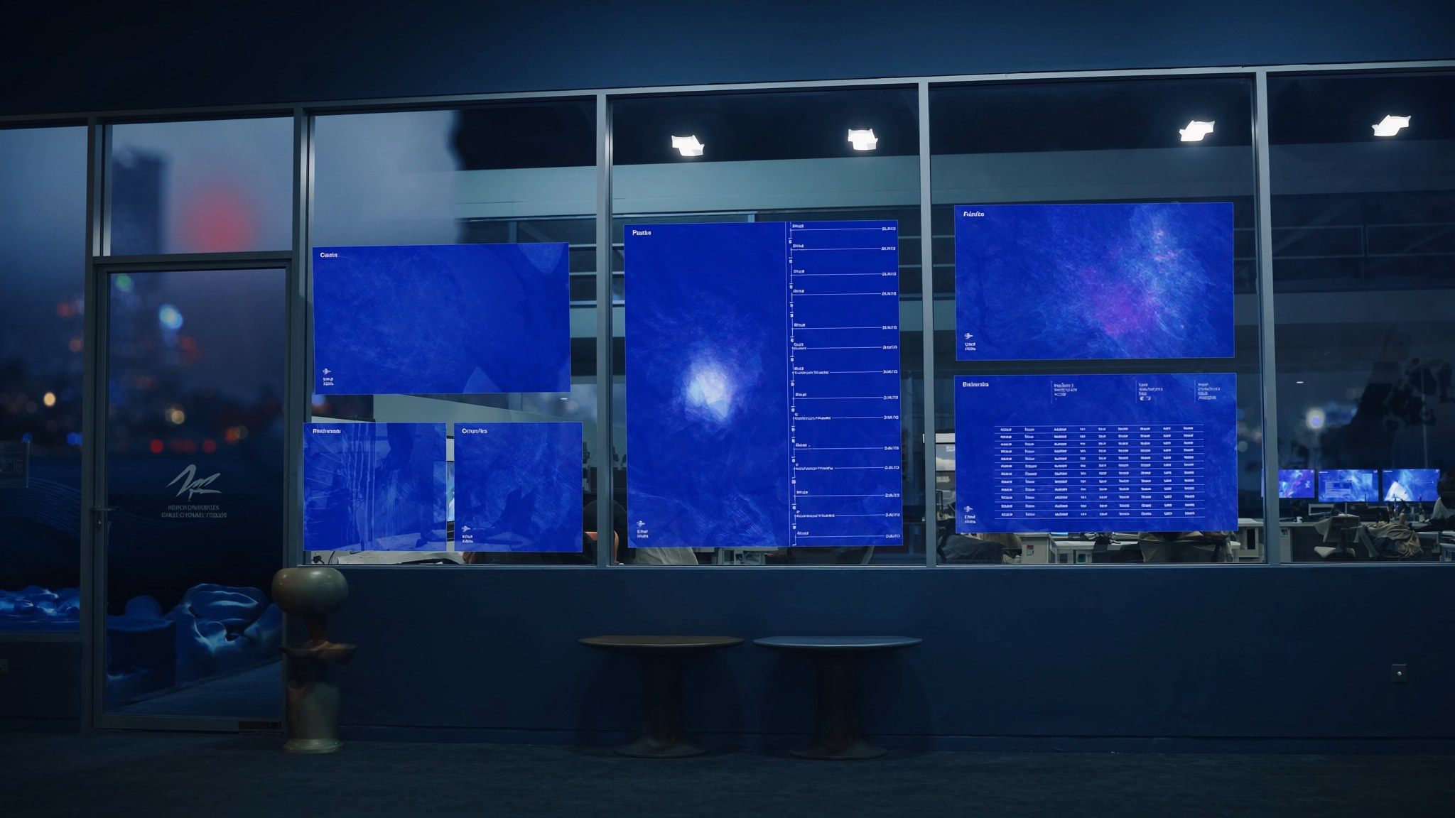Operational evidence review screens in blue light
