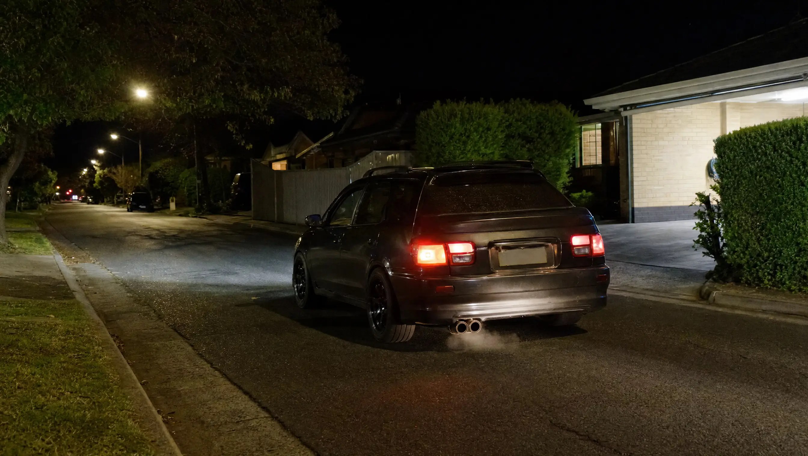 Residential street context for a vehicle noise complaint review after dark